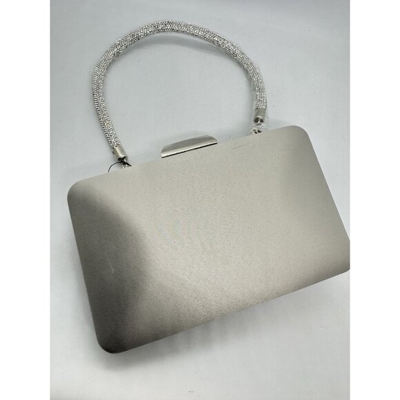 INC International Concepts crystal top handle satin clutch evening bag -Silver - Picture 8 of 8